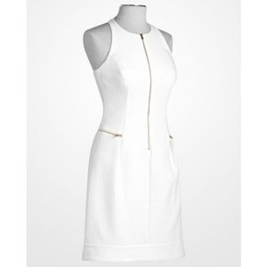 Calvin Klein White Halter Dress Gold Zipper Accent